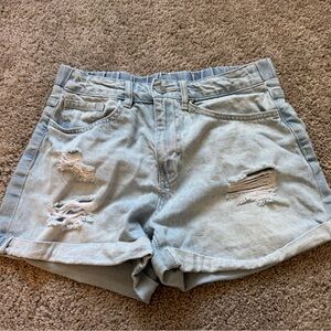 Light Blue Washed Ripped Jean Shorts